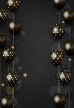 Event black and gold balloon arrangement, vertical vector