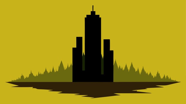 Skyscraper Shadows A silhouette of a giant skyscraper casting a shadow over a small patch of wilted grass showing how urban development overshadows nature.. vector