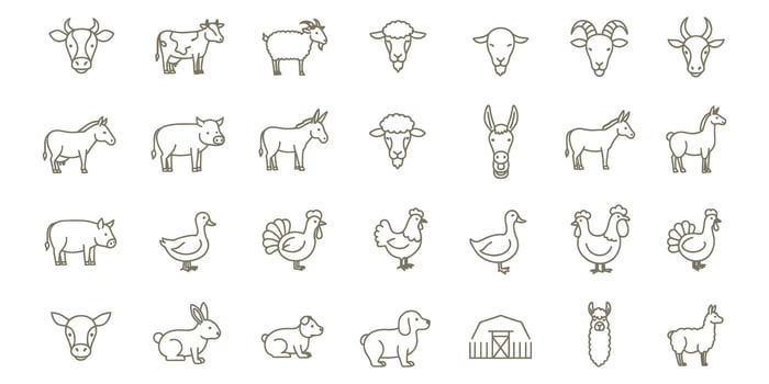 Livestock Animals Thin Line Icons Set Collection vector