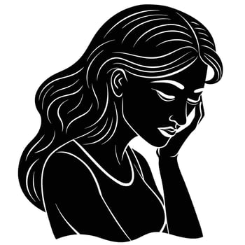 Silhouette of a Woman with Long Hair Showing Sadness vector
