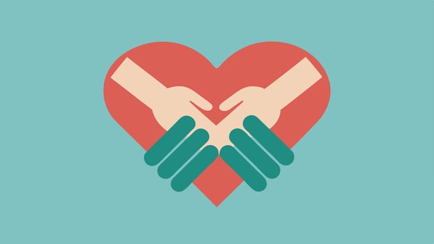 Supportive Hands A closeup of two hands clasping together symbolizing support and solidarity while a faint of a heart is in the background ing love and care.. vector