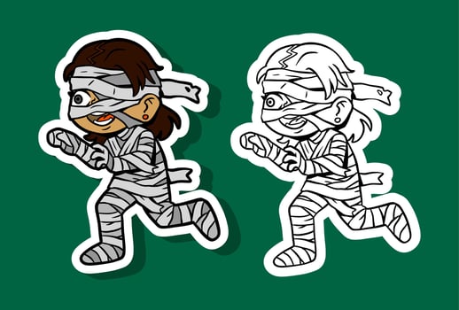 Cartoon Mummy Running Sticker for Halloween vector