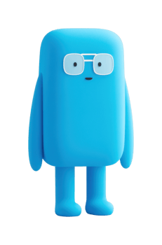 Cute blue character with glasses standing with arms by side png