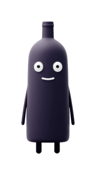 Cute purple bottle-shaped cartoon character with eyes and smile png