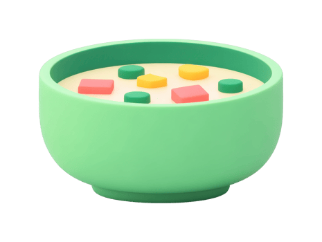 Green bowl with colorful geometric shapes floating in creamy liquid png