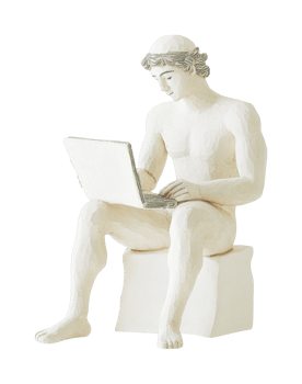 Ancient statue with laptop modern technology concept png