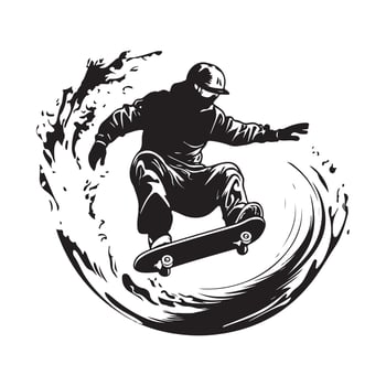 Silhouette action skate board logo Image isolated on white background vector