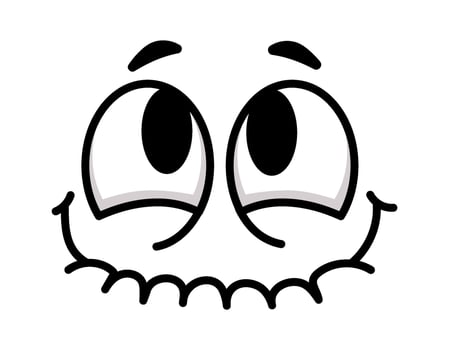 Simple cartoon face featuring large, expressive eyes and a cheerful, funny smile radiating happiness and joy, set against a clean white background vector