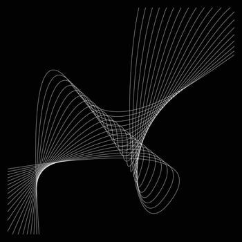 Abstract white lines flowing across a black background creating a dynamic artistic design vector