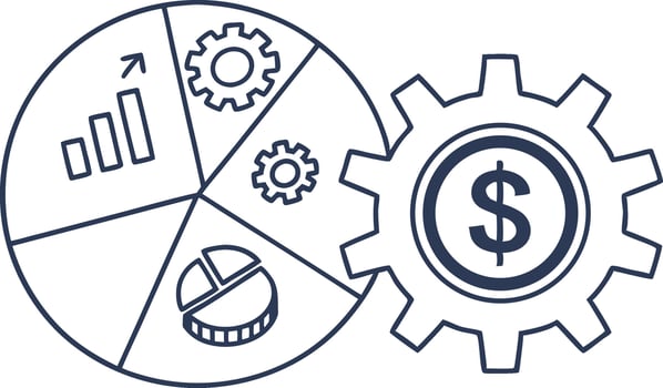 Visual Representation of Data Analysis and Economic Growth Through Gears and Charts Illustrating Success vector