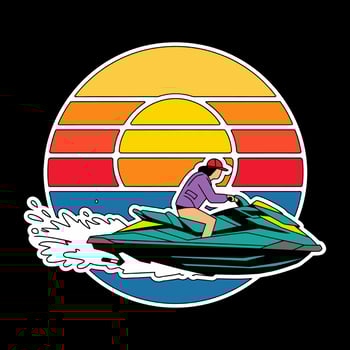 Jet Ski Rider with Retro Sunset Background vector