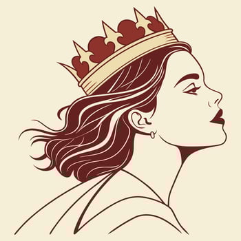 A drawing of a woman with a crown on her head vector