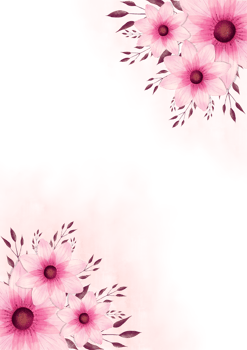soft pink flowers watercolor border on a Transparent background png