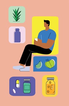 Wellness routine illustration with supplements and healthy items vector
