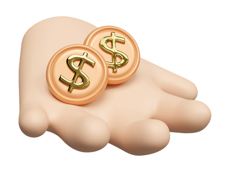 3d cartoon hand holding dollar coins icon isolated. investment business concept, 3d render illustration png