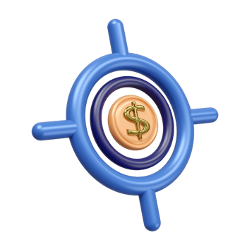 3d cartoon dollar coin with target pointer isolated. investment business target concept, 3d render illustration png