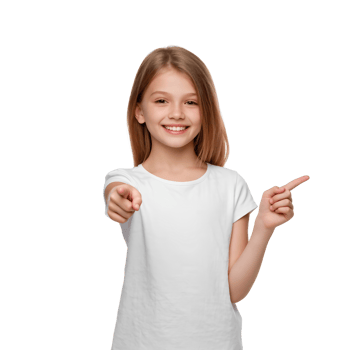 Enthusiastic young person gesturing to the left with a grin. png