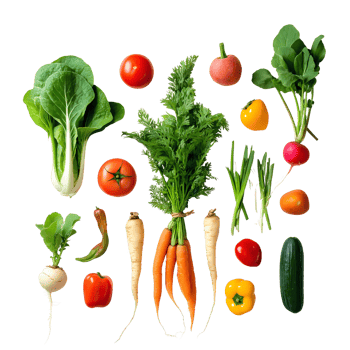 Diverse group of unprocessed, garden-fresh vegetables png