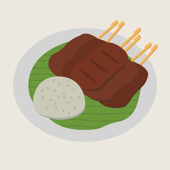 Grilled pork sticky rice banana leaf plate Asian cuisine traditional food delicious meal savory snack lunch dinner vector