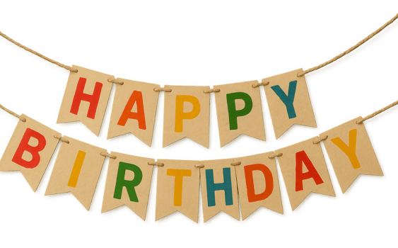 Colorful happy birthday garland hanging with transparent background png