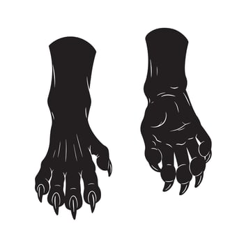 Angry predator wolf foot and claw set in silhouette for tough branding and art use vector