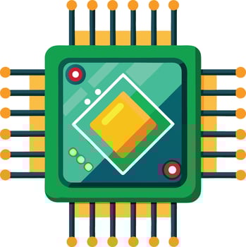 Modern computer chip, showcasing intricate circuits and vibrant colors vector