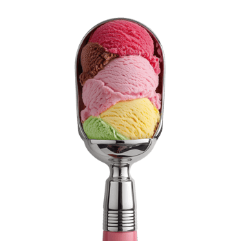 Vibrant Ice Cream Scoop in Spoon colorful flavors isolated on Transparent background png