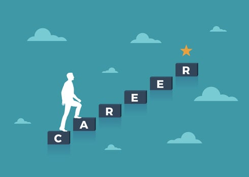 Man climbs the career ladder. Career concept vector