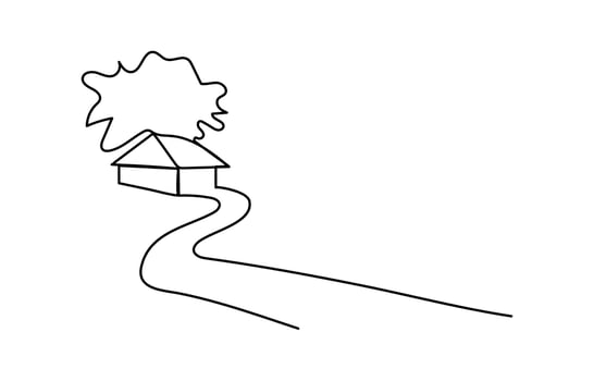 Village house line art illustration of rural home for countryside landscape and traditional living design vector