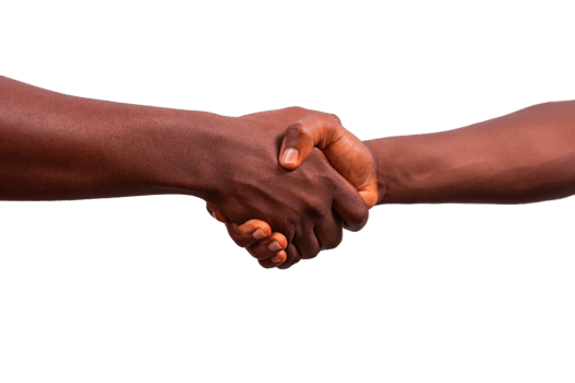 Handshake between two African people, hands isolated on transparent background png
