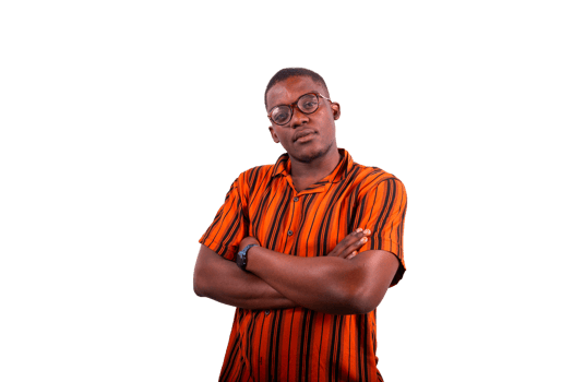 Portrait of a young thoughtful African boy with his arms folded and eyeglasses png