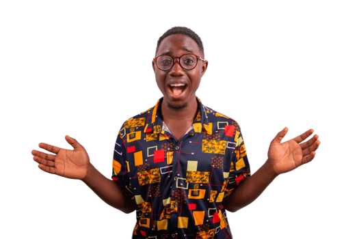 African young businessman with surprised expression, mockup isolated on transparent background png