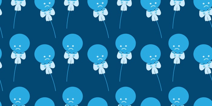 Blue balloons on rope with tied bow Monochrome blue Seamless Pattern. Blue Monday Holiday Background. Isolated illustration for Whimsical and Fun Creative Designs and Art, promo or print idea vector