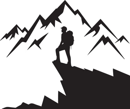 Mountain Hiker Silhouette, Black and White Illustration for Adventure and Outdoor Design vector
