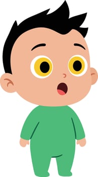 Cute surprised baby boy with black hair wearing green pajamas illustration vector
