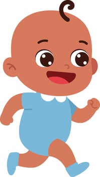 Baby boy running happily in blue romper outfit illustration for children designs and playful themes vector