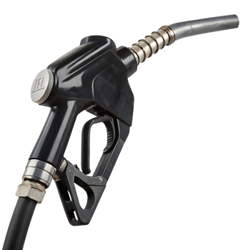Detailed black fuel nozzle on transparent background, automotive refueling equipment png