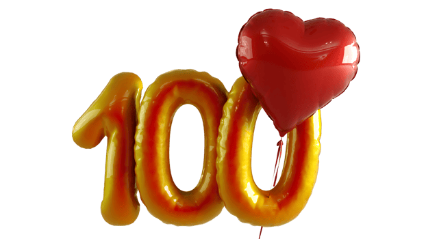 Numbers one hundred Balloon with red heart Isolated on transparent background png