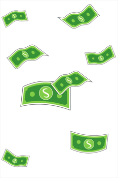 Falling dollar banknotes, money rain, flat illustration isolated png