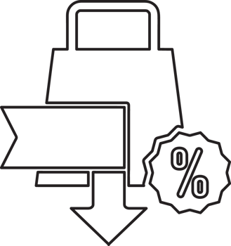 outline shopping bag icon with arrow and discount sign png