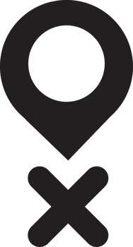 black x icon on location pin icon png