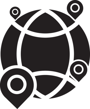 black globe with pins and a map pointer on it png