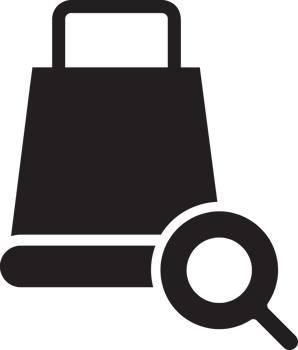 black shopping bag with search icon png