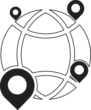 black and white globe with pins and a map pointer on it png
