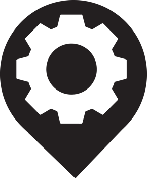 black location map pin with a gear icon png