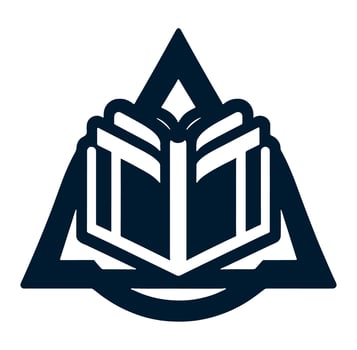 A book is inside a triangle with a black and white logo vector