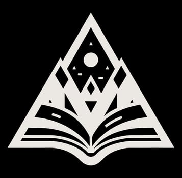 A triangle with a book and mountains on it vector