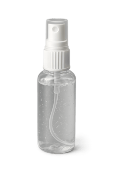 Transparent spray bottle in a minimalist setting clear background product photography studio environment focused concept png