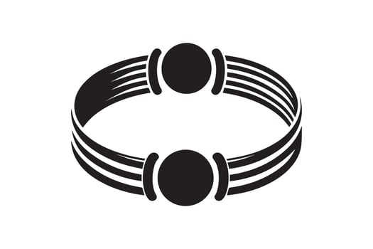 A black and white logo of a ring with two balls vector