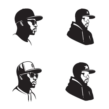 Detailed Hooded Rap Icon in expressive Urban Rap Style Set Gangsta Look Crew pack vector